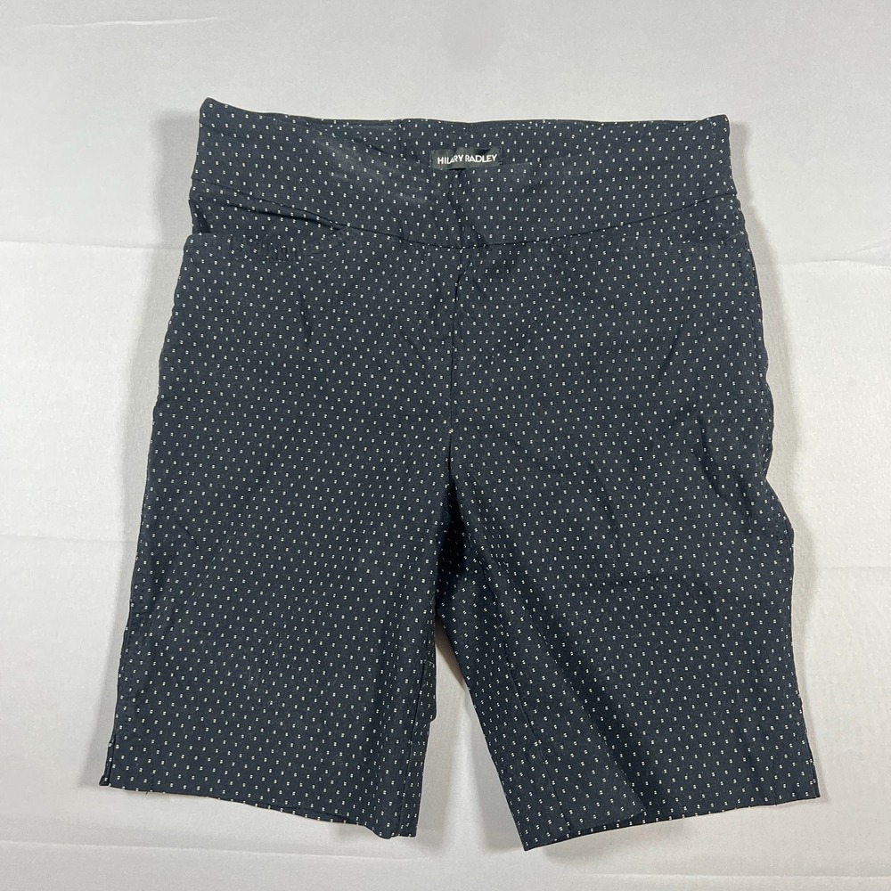 Hilary Radley Pull On Bermuda Shorts Womens Small Black Micro Polka Dot Mid Rise